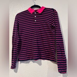 Vintage Ralph Lauren Sports Pink and Navy Striped Long Sleeve Top